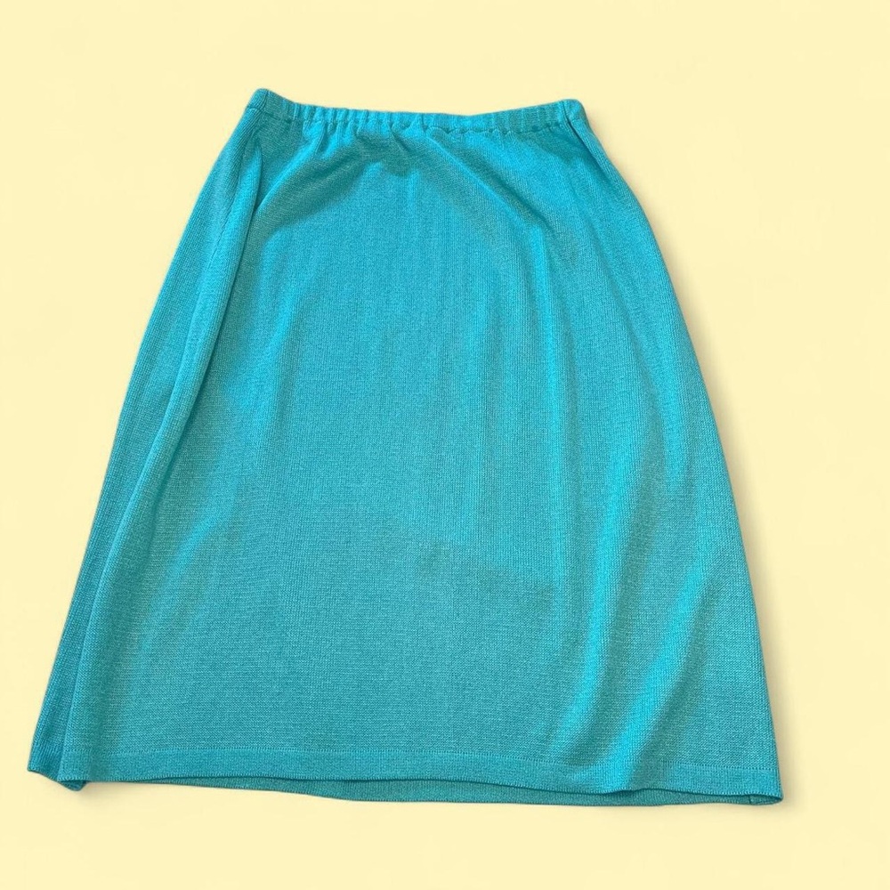 Vintage Blue Knit Midi Skirt Size 14 Coastal Grandmother Cottagecore - Picture 5 of 5